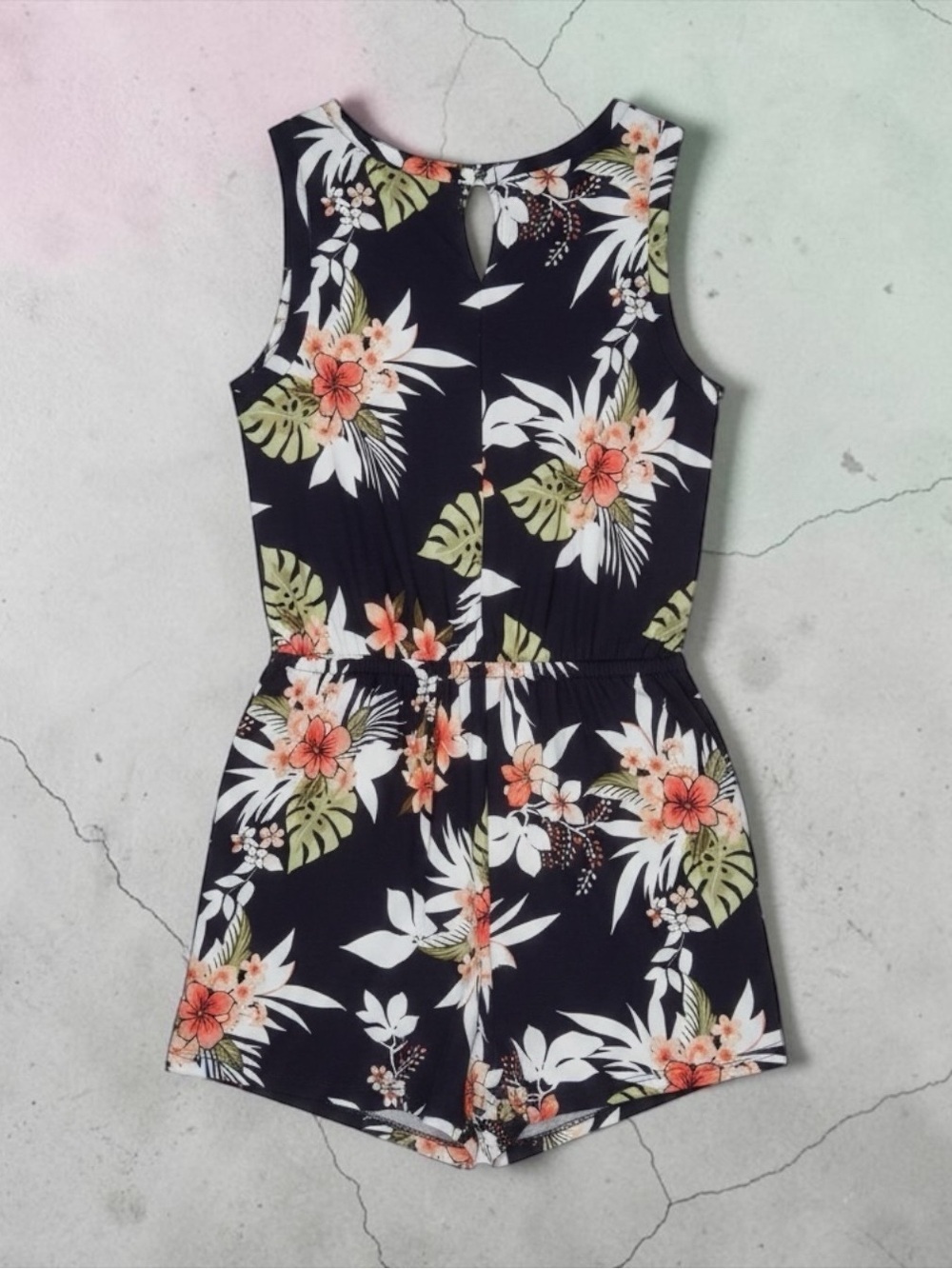White Birch Womens Shorts Romper Size M Blue Floral Stretchy Elastic Has Pockets
